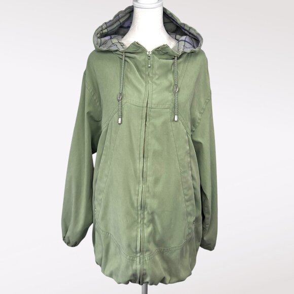 Mulberry Street Green Hooded Jacket Zip Front Drawstring Hem Vintage 90s Large - Picture 1 of 10